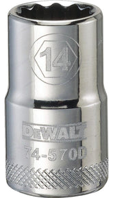 DeWALT DWMT74570OSP Drive Socket, 14 mm Socket, 1/2 in Drive, 12-Point, Vanadium Steel, Polished Chrome